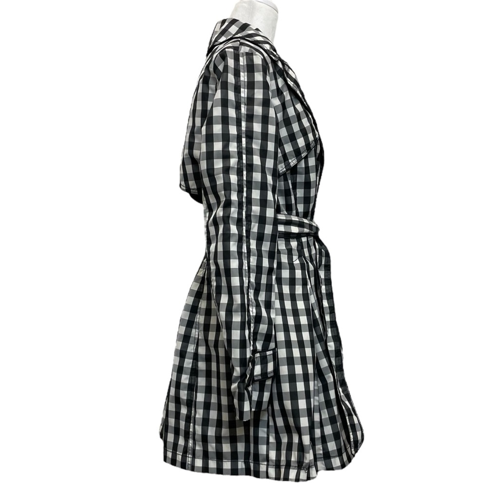 Laundry by Shelli Segal Black & White Gingham Check Plaid Belted Trench Coat - Picture 6 of 16